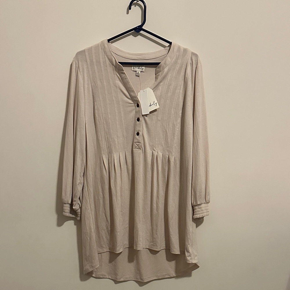 Wonderly Beige Button-Up Tunic - Picture 1 of 6